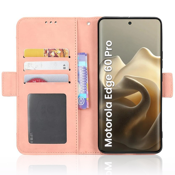 Etui z klapką do Motorola Edge 60 Pro – Card Slot Wallet, różowe