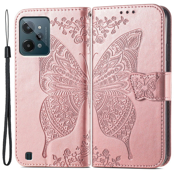 Etui z klapką do Realme C31, Butterfly, różowe