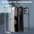 Etui do iPhone 17 Pro Max, pancerne, z wbudowanym szkłem, srebrne
