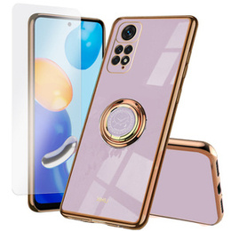 Zestaw Etui do Xiaomi Redmi Note 11/11s, Electro Ring, Fioletowe + szkło