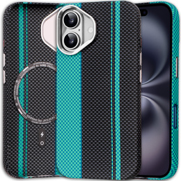 Etui do iPhone 16, Carbon Fiber MagSafe, czarne / niebieskie
