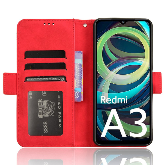 Etui z klapką do Xiaomi Redmi A3, Card Slot, czerwone