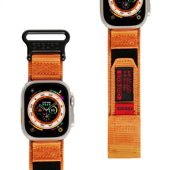 Pasek Nylonowy ERBORD MP84 do Apple Watch 1/2/3/4/5/6/7/8/9/10/11/SE Ultra 1/2/3 42/44/45/46/49mm, Pomarańczowy