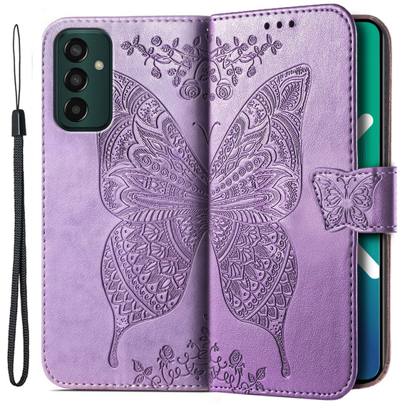 Etui z klapką do Samsung Galaxy M13, Butterfly, fioletowe