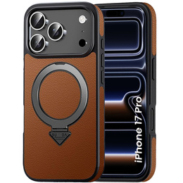 Etui Skórzane do iPhone 17 Pro, MagSafe, z podstawką - brązowe