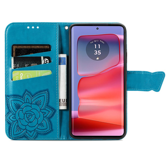 Etui z klapką do Motorola Edge 50 Ultra, Butterfly, niebieskie