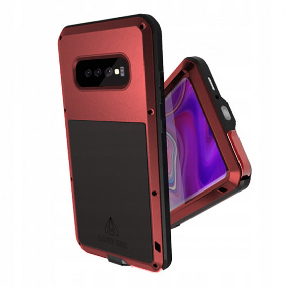 Etui Love Mei do Samsung Galaxy S10+ Plus, pancerne ze szkłem, czerwone