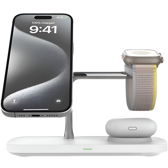 Ładowarka indukcyjna Qi2 3w1 15W do iPhone/ Apple Watch / Airpods / Galaxy / Galaxy Watch/ Galaxy Buds, biała
