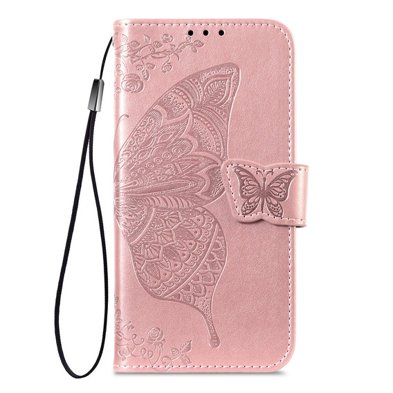 Etui z klapką do Honor Magic 8 Lite, Butterfly, różowe