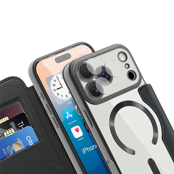 Etui z klapką do iPhone 17 Pro Max, RFID Wallet MagSafe z ochroną aparatu, czarne