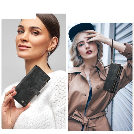 Etui CASEME do Samsung Galaxy A56 5G, Leather Wallet Cash and Card Slots, z paskiem, czarne