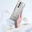 Etui z podstawką do Samsung Galaxy Z Fold7 5G, z ochroną zawiasu, szkłem i rysikiem - srebrne