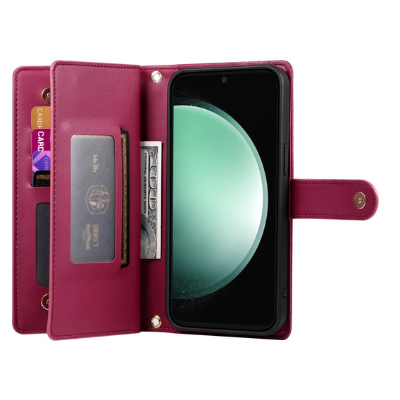 Etui z klapką do Samsung Galaxy S25 Edge, Wallet Zipper Pocket, czerwone