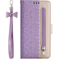 Etui z klapką do Samsung Galaxy A34 5G, Wallet Pocket Zipper Lace, fioletowe