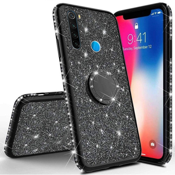 Etui do Xiaomi Redmi Note 8, Bling brokat, Czarne