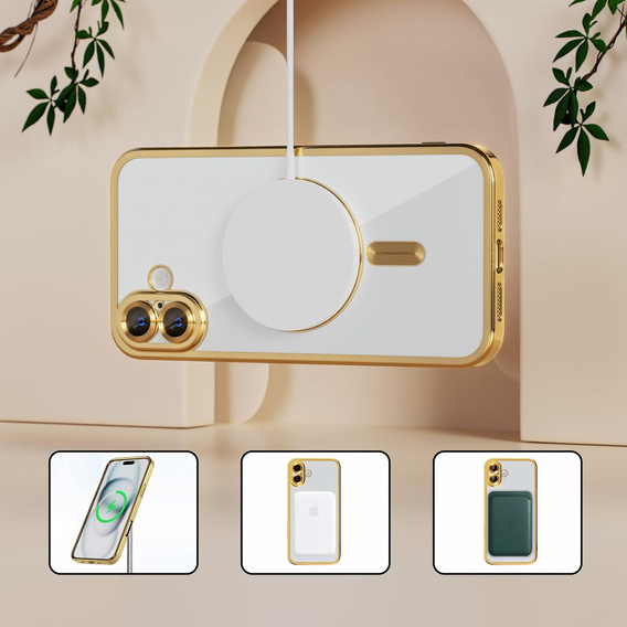 Etui do iPhone 16 Plus, Electro MagSafe, złote + Szkło na ekran