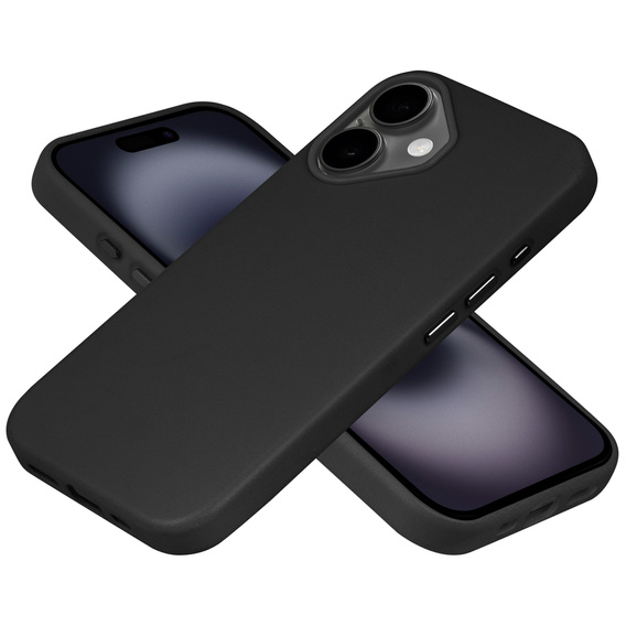Skórzane Etui do MagSafe do iPhone 16, czarne + Szkło Hartowane 9H
