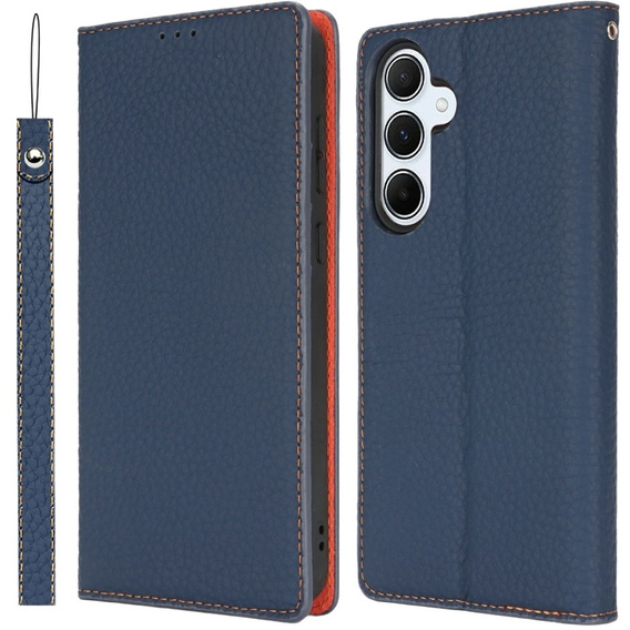 Etui z klapką do Samsung Galaxy S25, Litchi Skin Grain, granatowe
