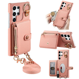 Etui do Samsung Galaxy S25 Ultra z klapką i paskiem – różowe