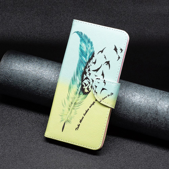 Etui z klapką do Xiaomi 13T / 13T Pro, Wallet, Feather niebieskie / żółte