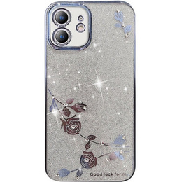 Etui do iPhone 12, Glitter Flower, niebieskie