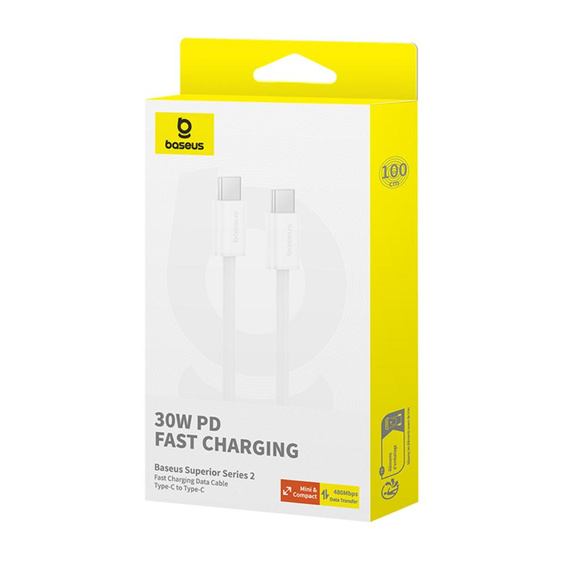 Baseus Superior Series 2 – kabel USB‑C do USB‑C 30 W, 2 m - biały