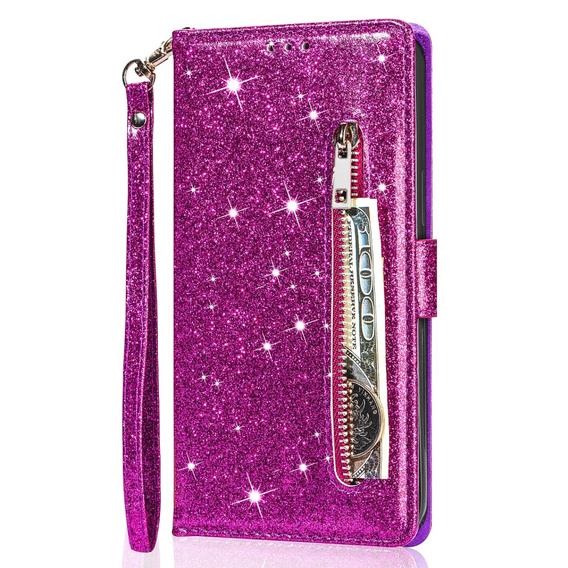 Etui z klapką do Samsung Galaxy A35 5G, Wallet Zipper Pocket Glittery, fioletowe