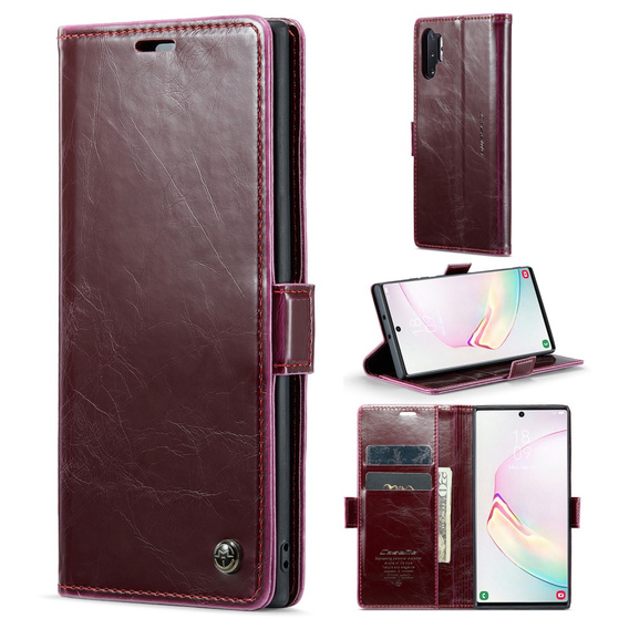 Etui z klapką CASEME do Samsung Galaxy Note 10 Plus, Waxy Textured, czerwone