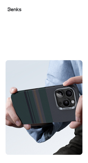 Etui BENKS Kevlar do iPhone 15 Pro Max, Magnetic Armor Pro Aurora 600D B062, do MagSafe, zielone