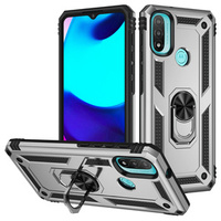 Etui pancerne do Motorola Moto E20/E30/E40, Nox Case Ring, srebrne