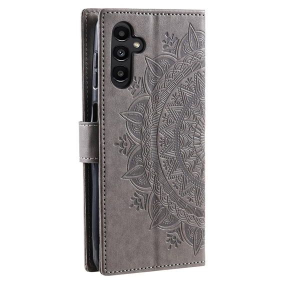 Etui z klapką do Samsung Galaxy A25 5G, Mandala, szare + szkło 9H