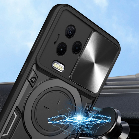 Etui pancerne do Infinix Note 12 2023, z podstawką z blaszką do uchwytu, czarne