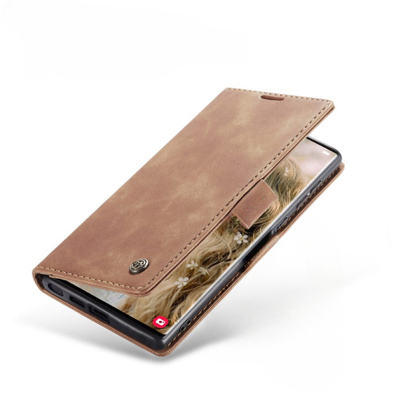 Etui CASEME do Samsung Galaxy S22 Ultra, Leather Wallet Case, brązowe