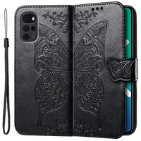 Etui z klapką do Motorola Moto G22, Butterfly, czarne