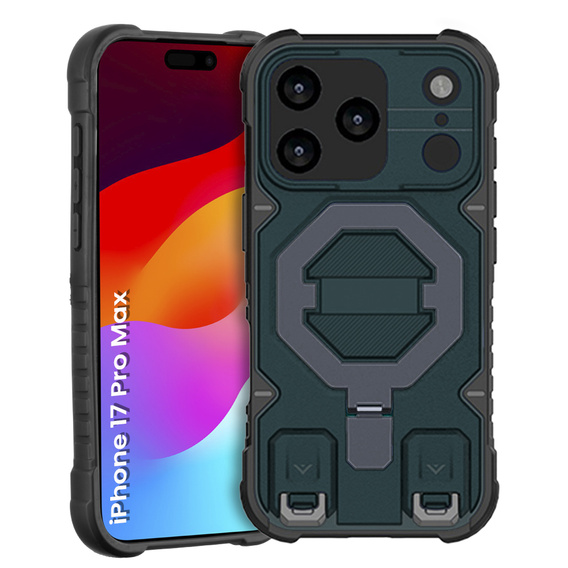 Etui pancerne do iPhone 17 Pro Max, do MagSafe, z podstawką, niebieskie
