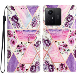 Etui z klapką do Xiaomi Redmi Note 12S, Wallet, Marble & Flowers różowe