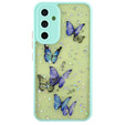 Etui do Samsung Galaxy A54 5G, Glitter butterflies, z ochroną aparatu, przezroczyste z niebieską ramką