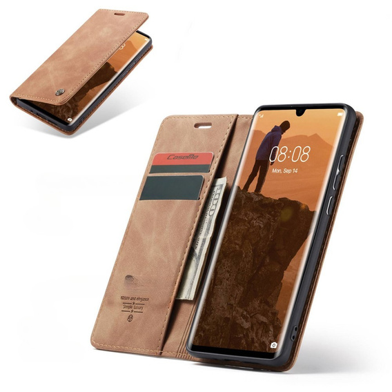 Etui CASEME do Huawei P30 Pro, Leather Wallet Case, brązowe