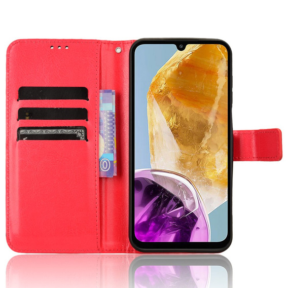Etui z klapką do Samsung Galaxy M15 5G, Crazy Horse Wallet, czerwone