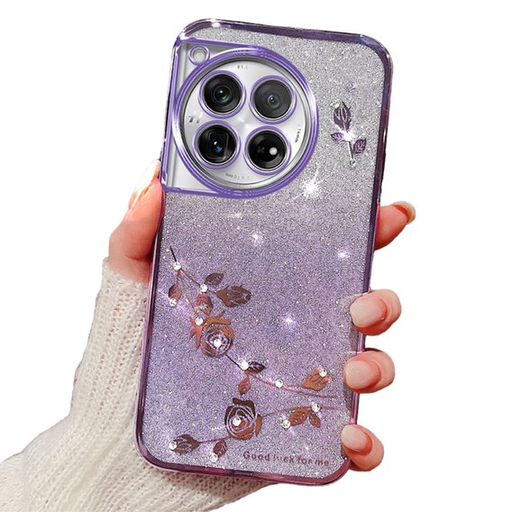 Etui do OnePlus 12 5G, Glitter Flower, fioletowe