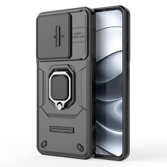 Etui do Xiaomi Redmi Note 14 5G, KickStand Camera Lens, czarne + Szkło 9H