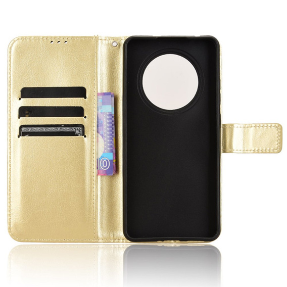 Etui z klapką do Oppo Reno 12FS / 12F, Crazy Horse Wallet, złote