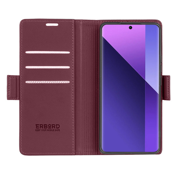 Etui do Xiaomi Redmi Note 13 Pro+, ERBORD Glossy Litchi, portfel z klapką, czerwone