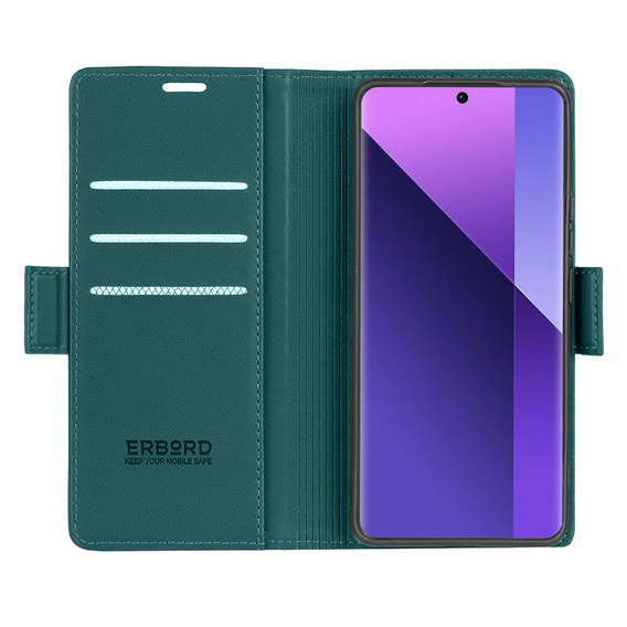 Etui do Xiaomi Redmi Note 13 Pro+, ERBORD Glossy Litchi, portfel z klapką, zielone