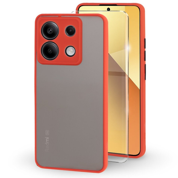 Etui silikonowe do Xiaomi Redmi Note 13 5G, z ochroną aparatu, przezroczyste / czerwone + Szkło hartowane 9H