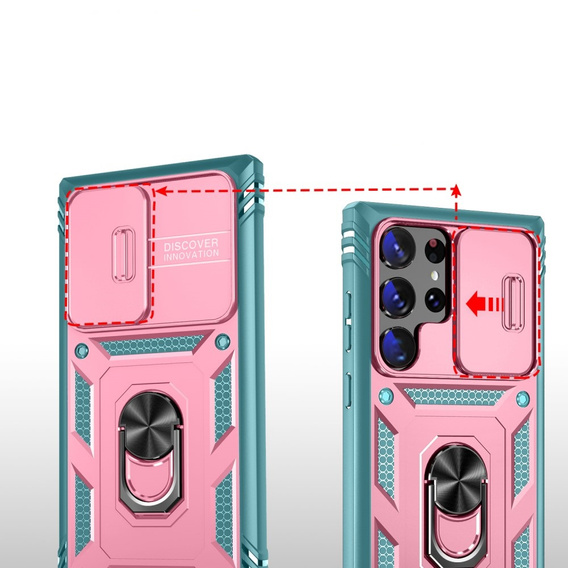 Etui pancerne do Samsung Galaxy S24 Ultra, CamShield Slide, zielone / różowe