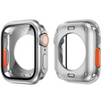 2w1 Pełne Etui + Szkło Hartowane do Apple Watch 4/5/6/SE 40MM, Srebrne/Pomarańczowe