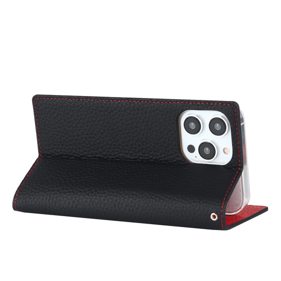 Etui z klapką do iPhone 15 Pro, Litchi Skin Grain, czarne
