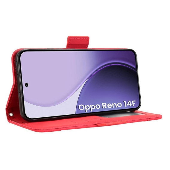 Etui z klapką do Oppo Reno 14 F / 14 FS, Card Slot, czerwone