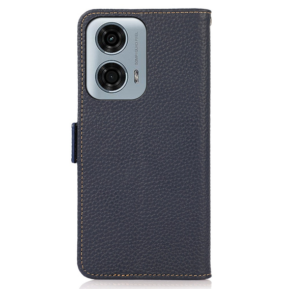 Skórzane Etui KHAZNEH RFID do Motorola Moto G04 / G24 / G24 Power, Litchi Texture, niebieskie
